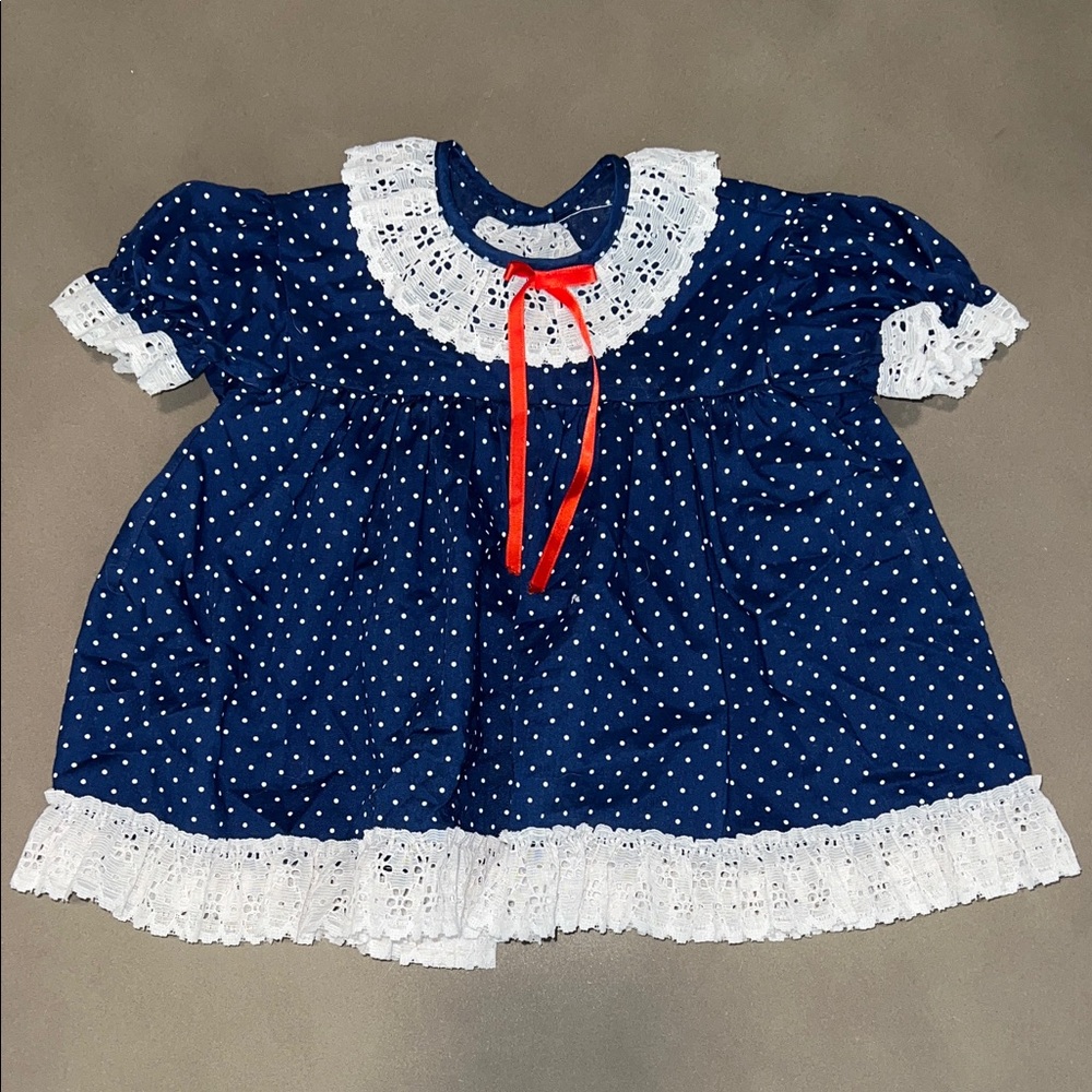 VINTAGE Baby Polka Dot Top w/ Lace Trim - Dress for 9 Months or Top for 18 Month